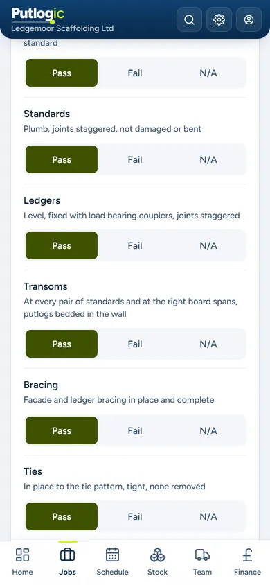 A 7 day inspection on the phone, each item passed, failed or not applicable