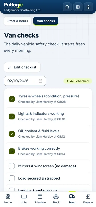 Daily van checks on the phone